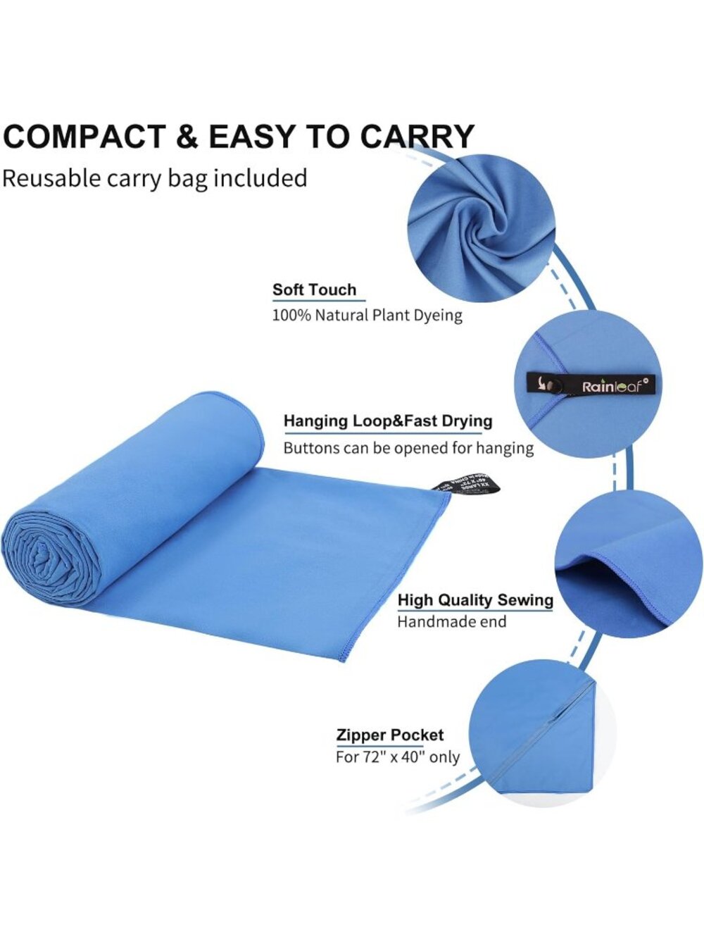 2-Pack Microfiber Travel Towel Set, 2 Piece, Quick Dry Camping Towel Blue XL & S